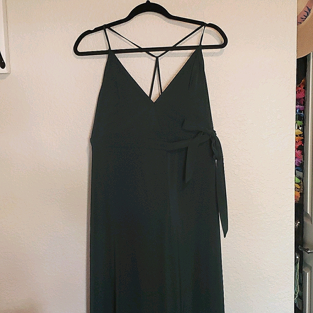 Forrest green floor length wrap dress